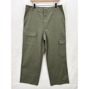 Quince Pants Womens 16 Green Organic Stretch Cotton Twill Cargo Loden Utility